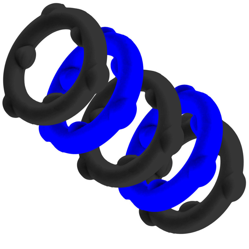Oxballs Lot de 5 Cockrings Spinner 25 mm Noir-Bleu